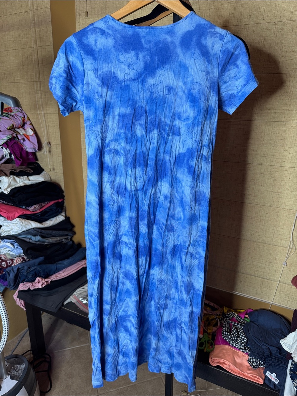 UNIQLO Disney in Blue Mickey Mouse Tie Dye Midi Dress Small Rare - Picture 5 of 8